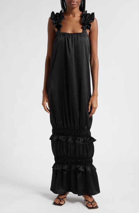 Jeanne Black Plunge Ruched Cami Maxi Dress With Split – Club L London - USA