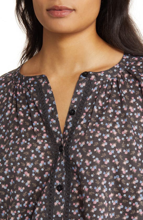 Shop Lucky Brand Floral Print Button Front Blouse In Black Floral Print