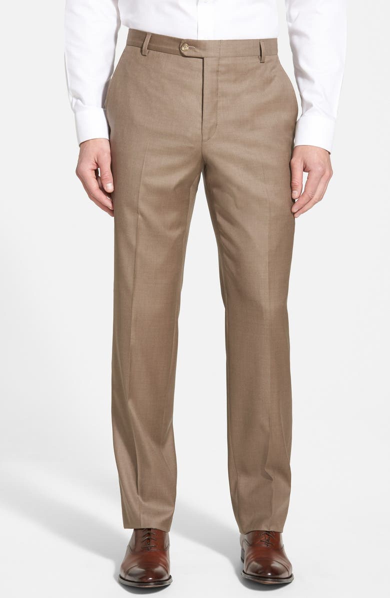 Hickey Freeman Classic B Fit Flat Front Wool Trousers | Nordstrom