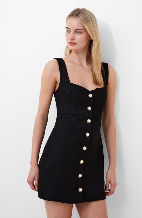 Shop French Connection Imitation Pearl Sweetheart Neck Tweed Minidress In Black