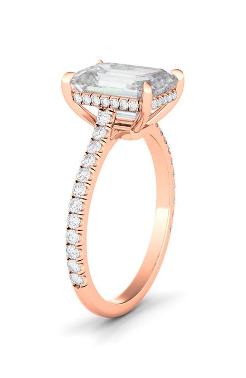 Hautecarat Emerald Cut Pavé Lab Grown Diamond Ring In 3.00 Ctw 18k Rose Gold