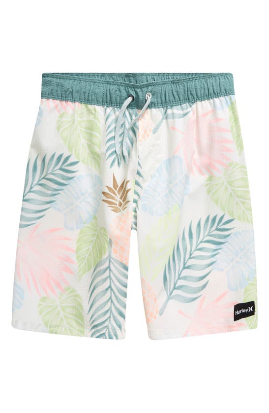Hurley Kids' Washed Pineapple Swim Trunks In Pale Ivory