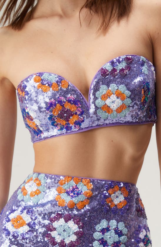 Shop Nasty Gal '70s Floral Sequin Strapless Bralette Top In Purple
