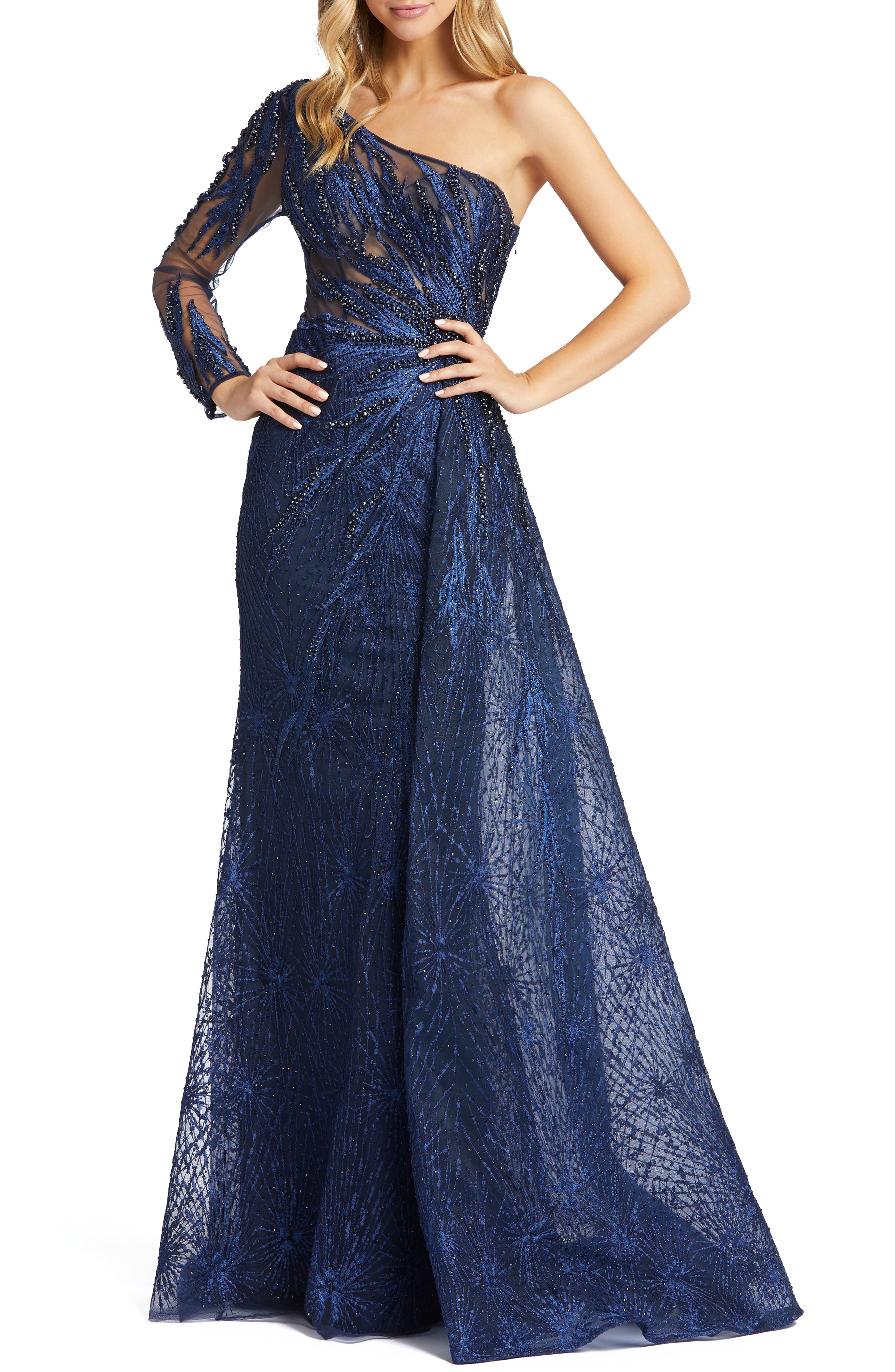 One shoulder evening gown with beaded detail Clearance