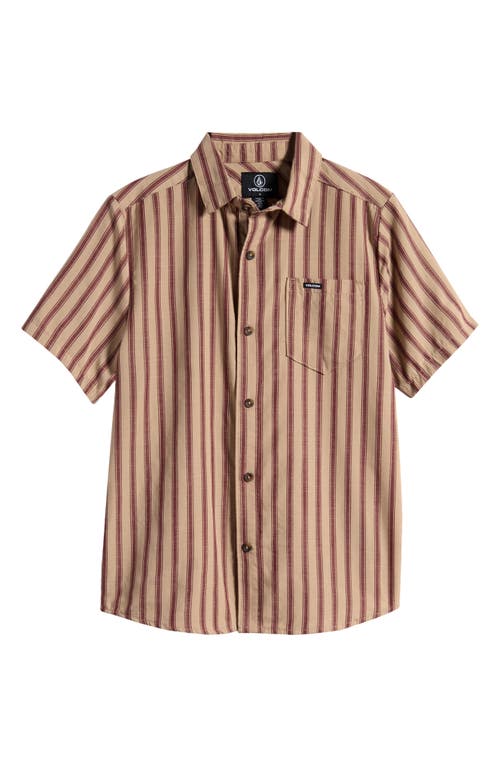 Shop Volcom Baby Kids' Arvo Stripe Short Sleeve Button-up Shirt In Khaki