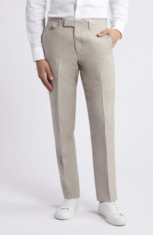 Flat Front Linen Blend Dress Pants in Natural
