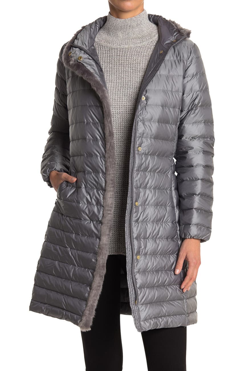 Cole Haan | 3/4 Hooded Down Jacket with Faux Fur Spill Out | Nordstrom Rack