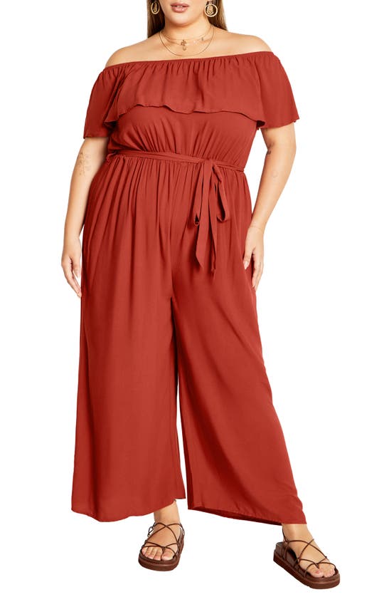 City Chic Sienna Off The Shoulder Jumpsuit In Red