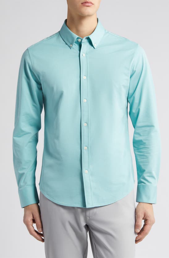 Shop Mizzen + Main Mizzen+main Ellis Solid Knit Button-down Shirt In Turquoise Aqua