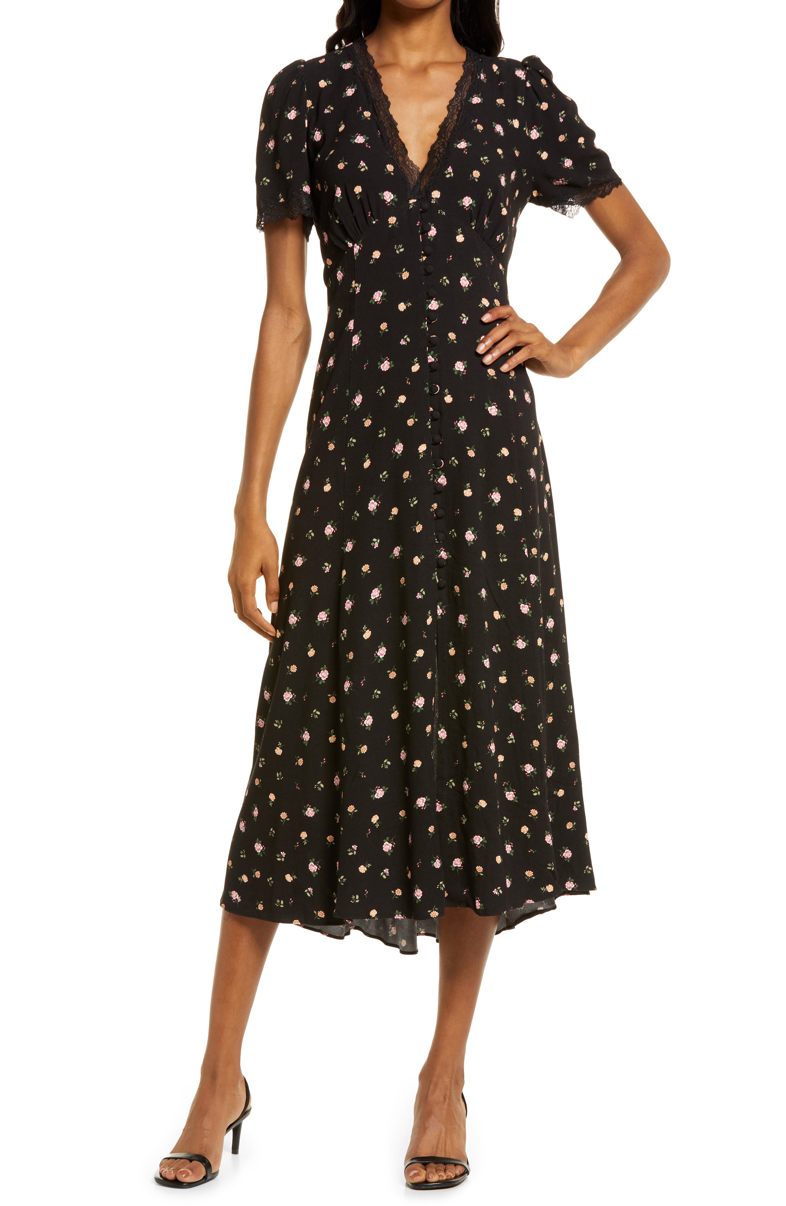Ever New Lace Trim Floral Dress in Folklore Ditsy at Nordstrom