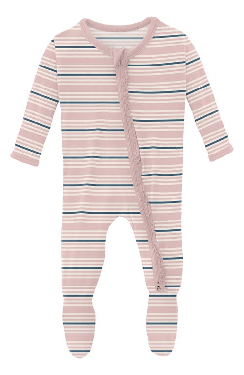 KicKee Pants Stripe Ruffle Fitted One-Piece Pajamas (Baby) in Flotsam Stripe