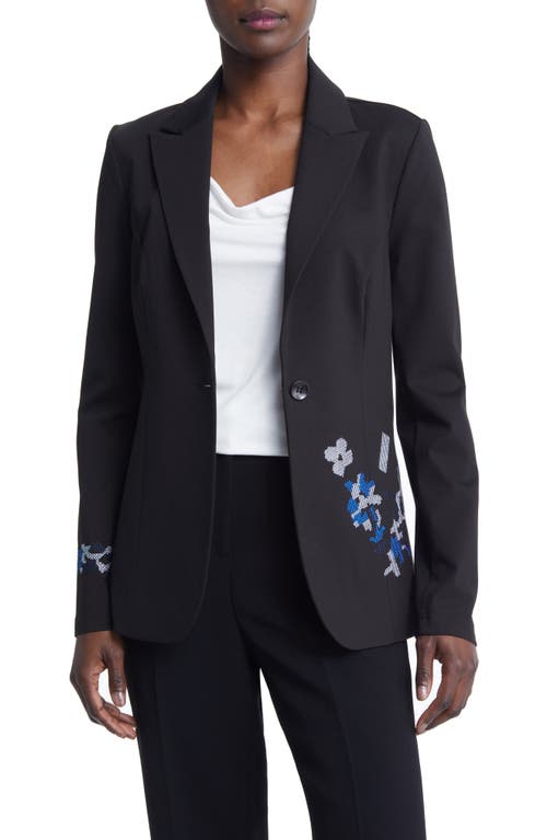 The Fortuna Blazer in Black With Blue Embroidary