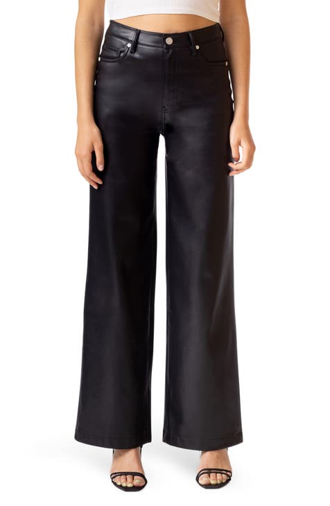 Topshop Petite faux leather sweatpants style straight leg pants in black