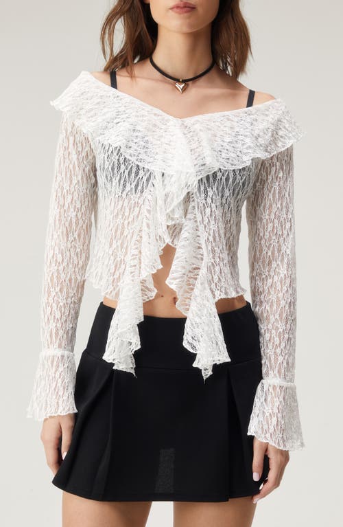 NASTY GAL Sheer Lace Ruffle Off the Shoulder Crop Top at Nordstrom,