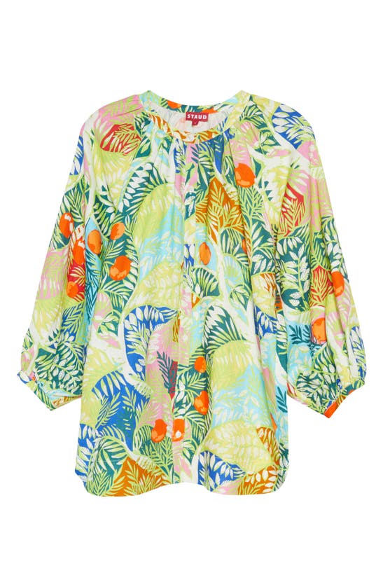 Staud Vincent Linen Long Sleeve Tunic In Capri Tree