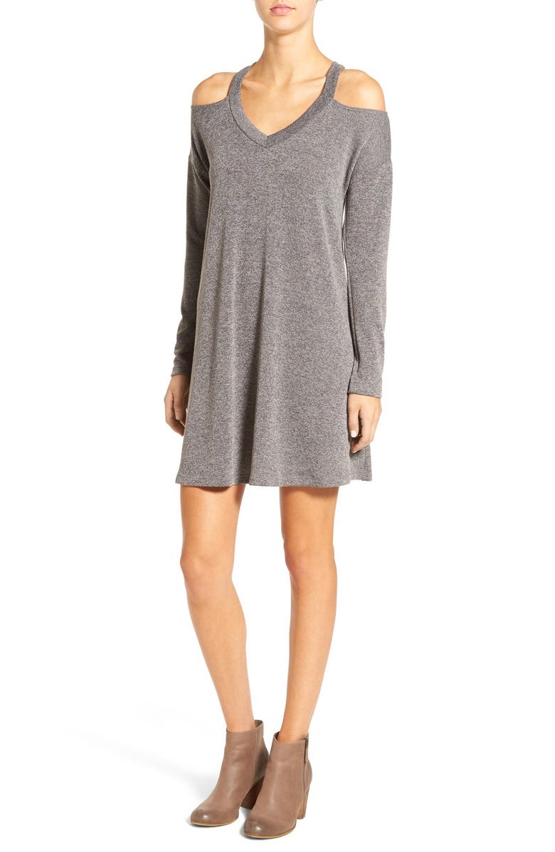 EVERLY Cold Shoulder Swing Dress, Main, color, GREY