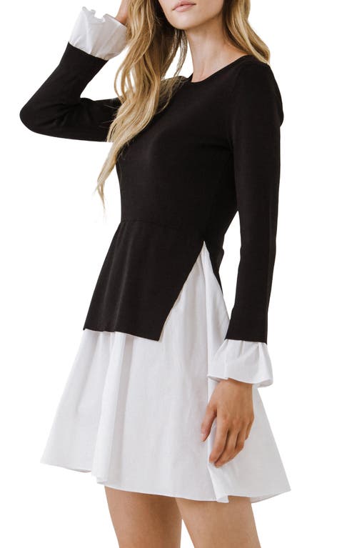 Shop English Factory Combo Knit & Poplin Dress In Black/white