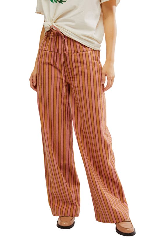 Shop Free People Hudson Canyon Stripe Wide Leg Pants In Brown Combo