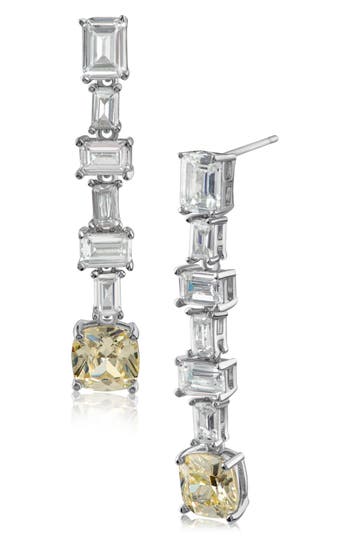 Kenneth Jay Lane Emerald Baguette Cubic Zirconia Drop Earrings In Yellow/silver