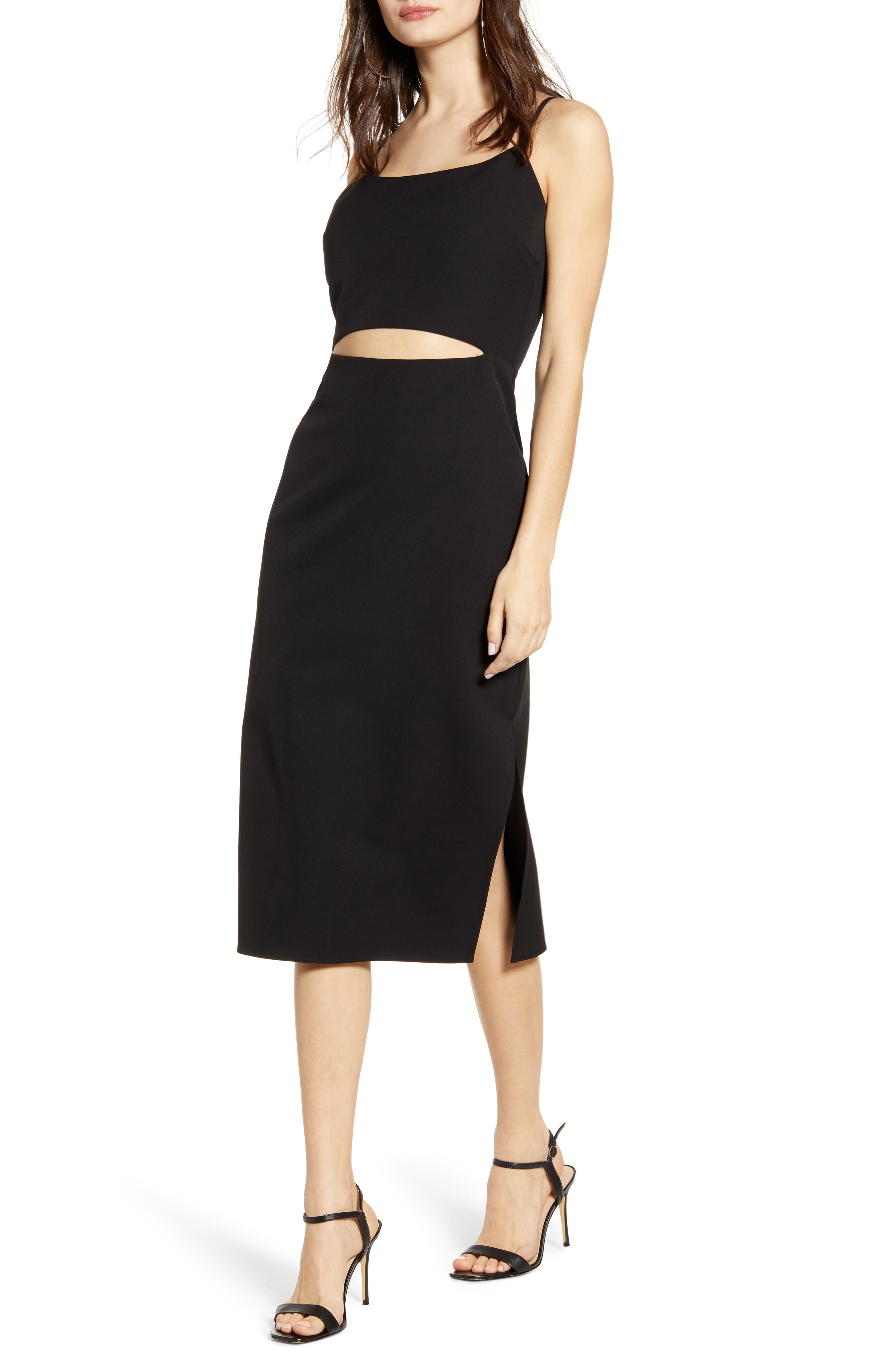 Wayf Lacy Cutout Midi Dress, Black
