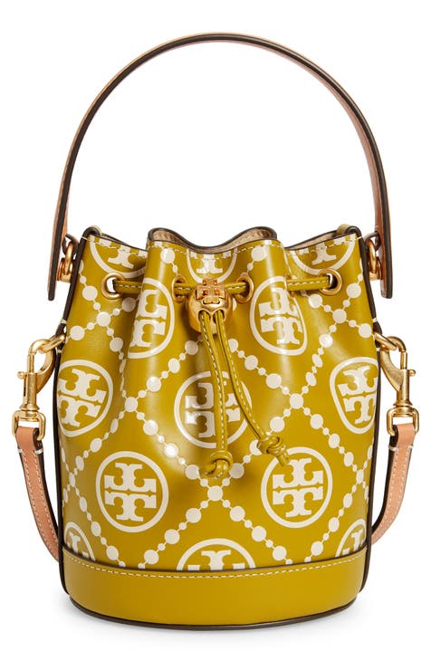 T Monogram Contrast Embossed Bucket Bag: Women's Designer Crossbody Bags
