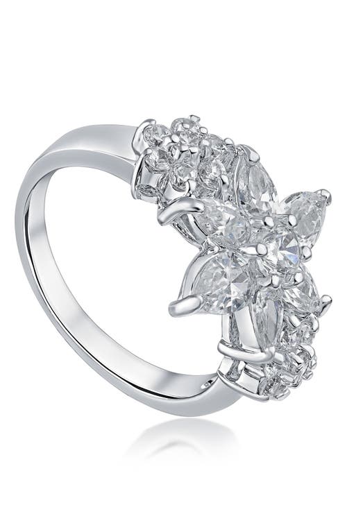Shop Cz By Kenneth Jay Lane Floral Cz Ring In Clear/silver