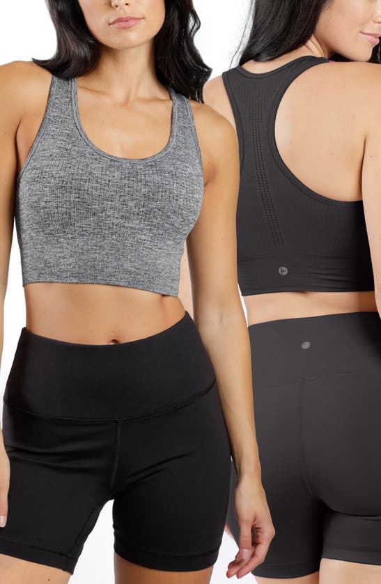 90 Degree By Reflex Pack Of 2 Seamless Sports Bra In Charcoal/ Black