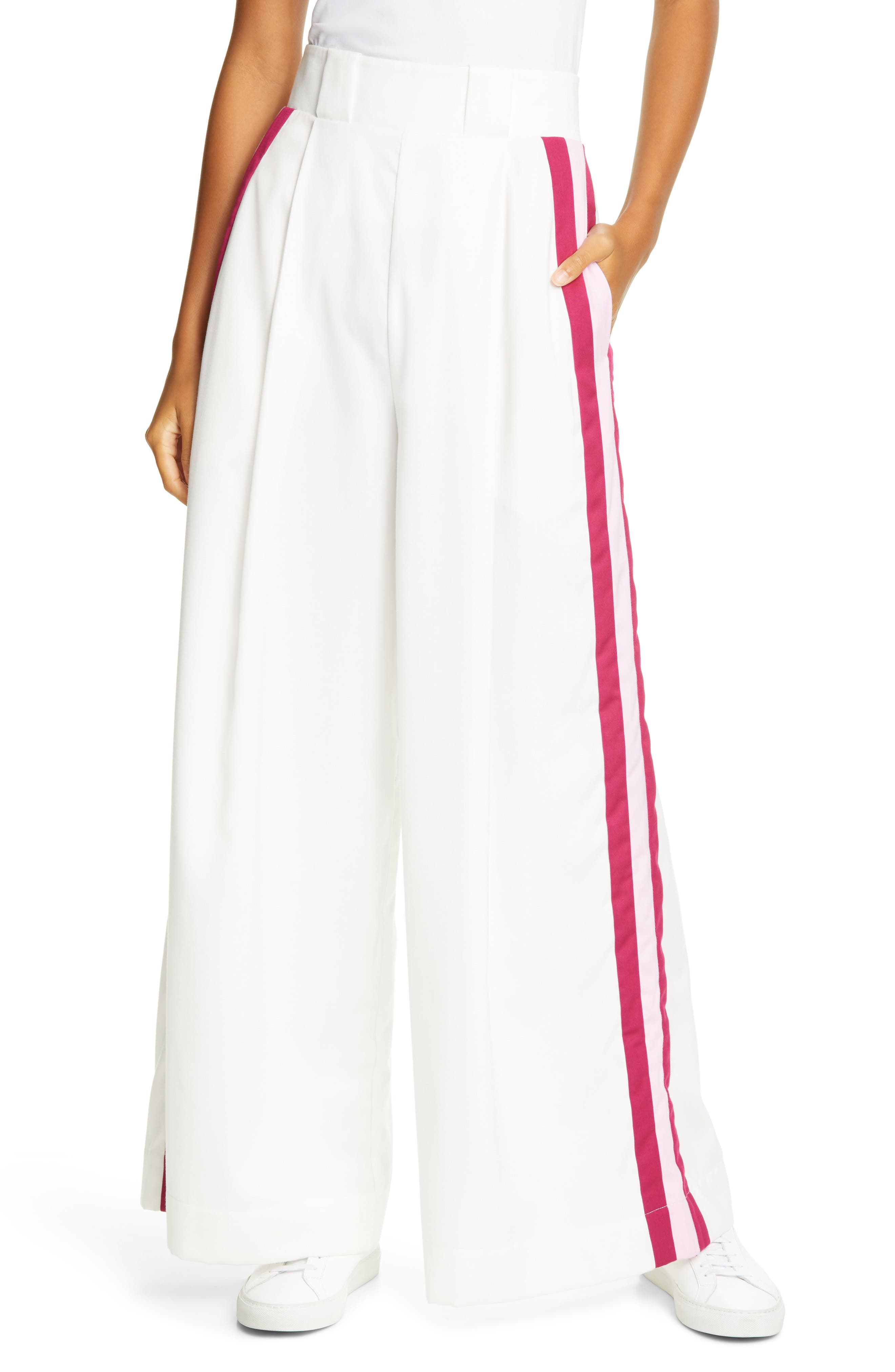 side stripe wide leg pants