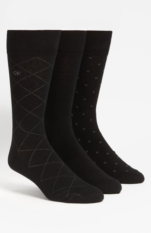 Calvin Klein 3-Pack Patterned Dress Socks in Black at Nordstrom