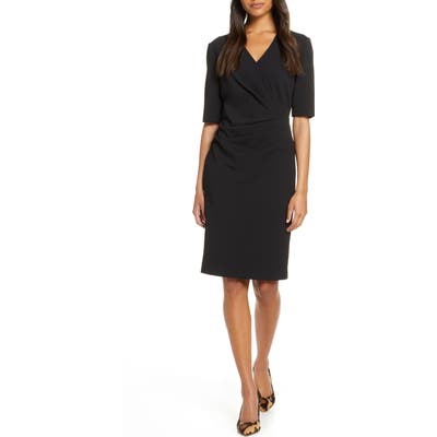 Tahari Pleat Detail Sheath Dress, Black