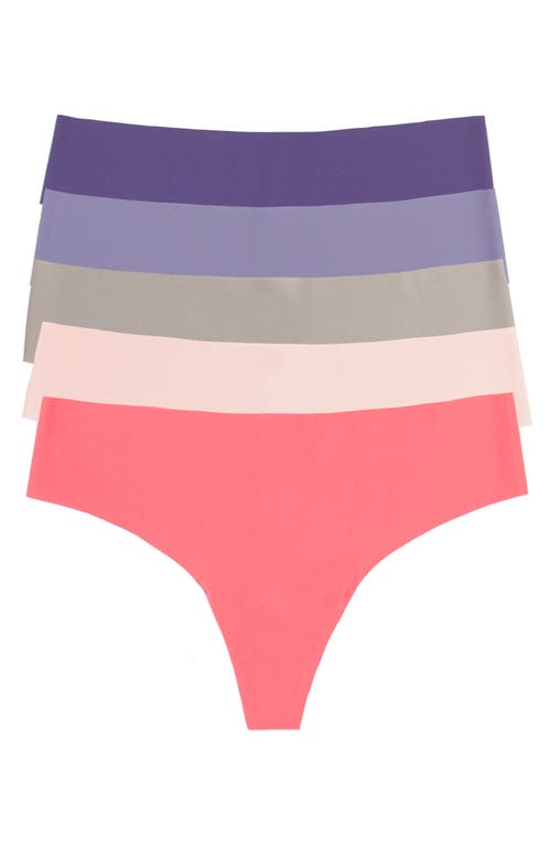 Felina Hint Of Skin Assorted 5-pack Thongs In Purple/crystal Rose/rose