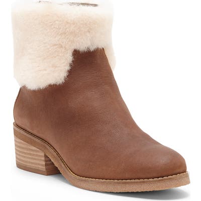 Tarina Genuine Shearling Cuff Bootie, Brown