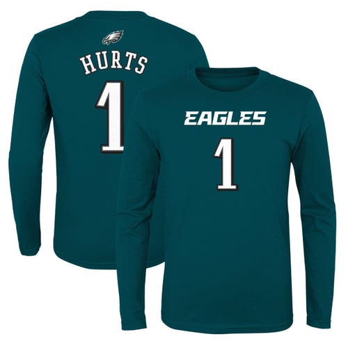 Outerstuff Youth Jalen Hurts Midnight Green Philadelphia Eagles Mainliner Player Name & Number Long Sleeve T-Shirt