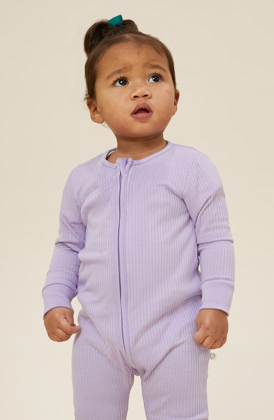Mori Clever Zip Footie In Ribbed - Lilac
