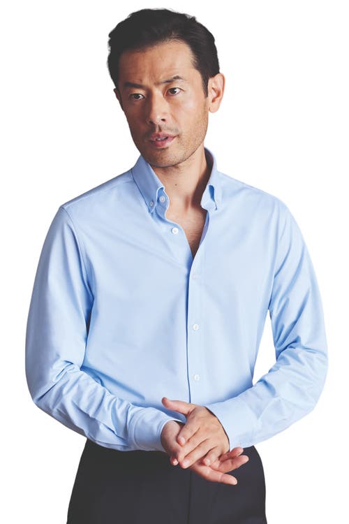 Shop Charles Tyrwhitt Four-way Stretch Button Down Jersey Shirt In Sky Blue