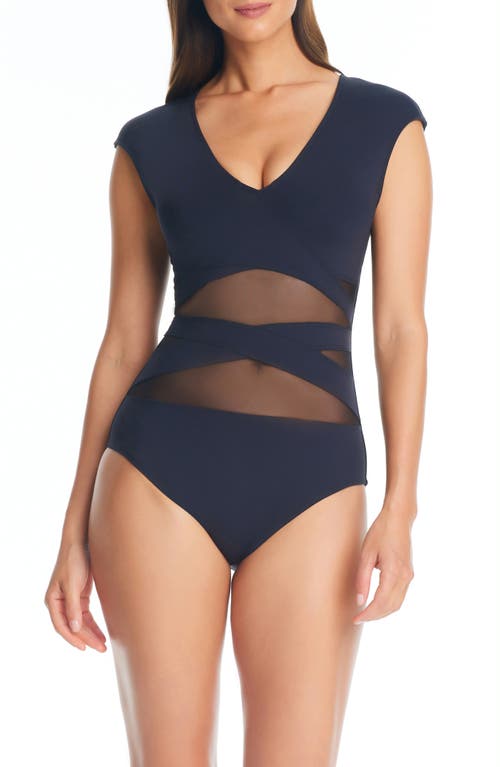 Don't Mesh Cap Sleeve One-Piece Swimsuit in Black