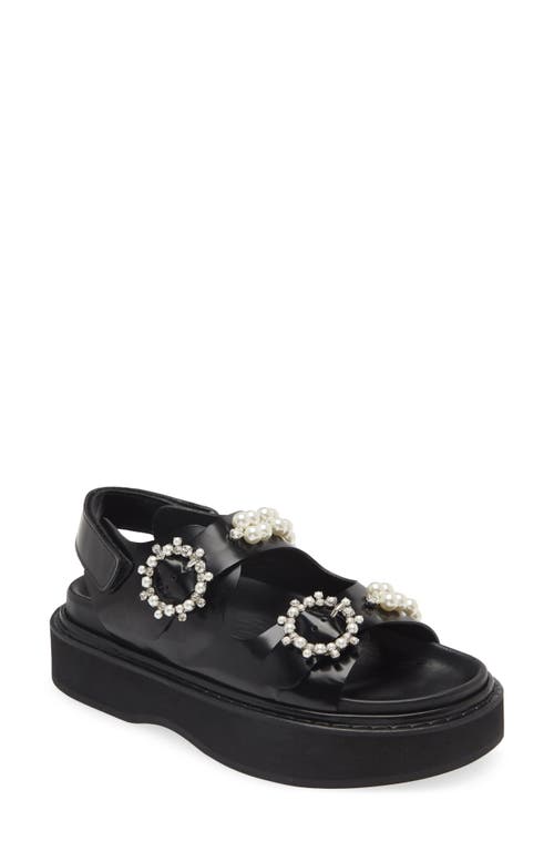 Embellished Platform Sandal in Black/Pearl/Clear