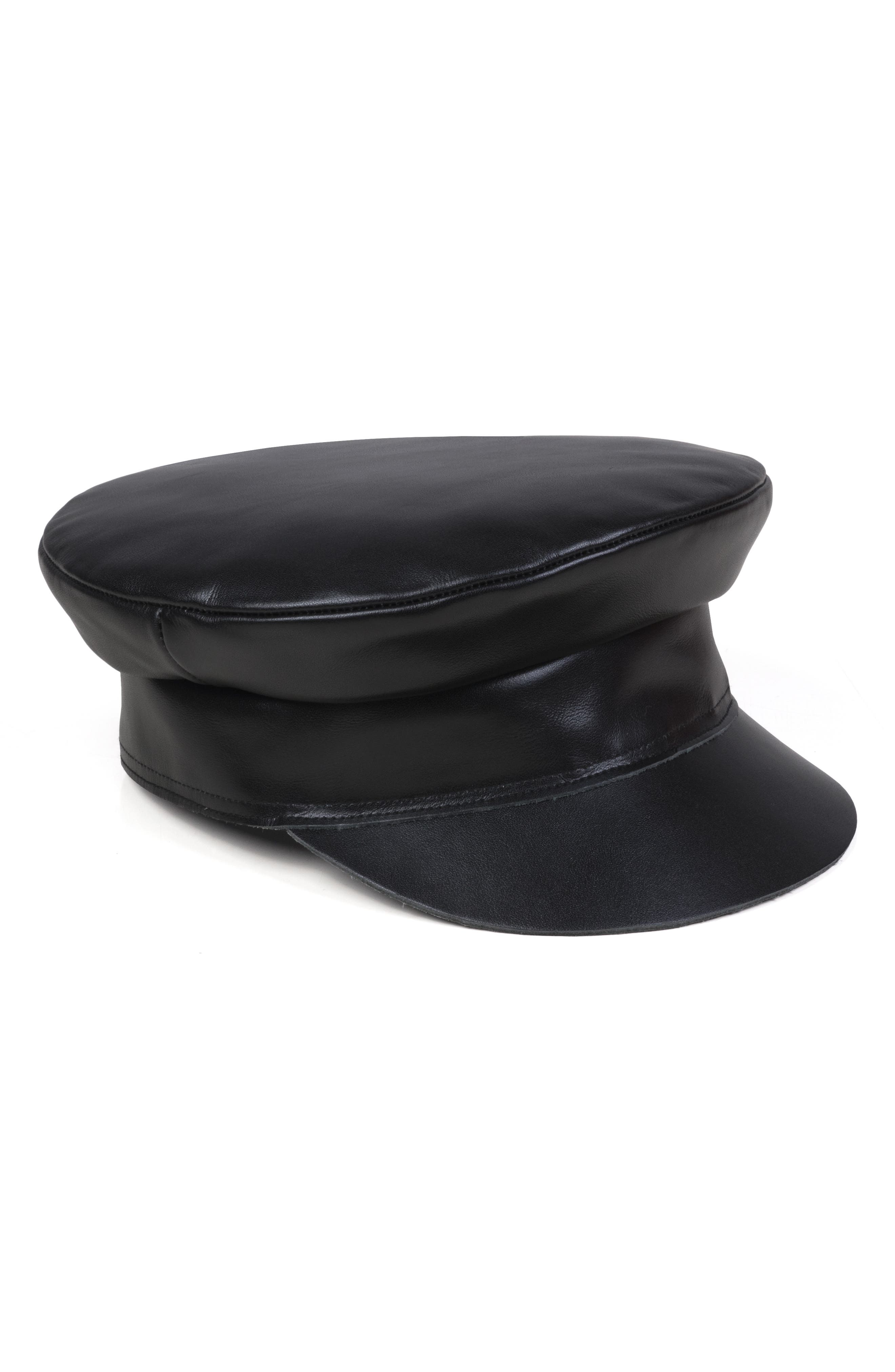 leather biker hat