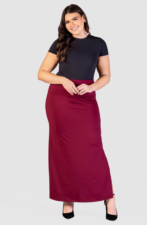 Shop 24seven Comfort Apparel Side Slit Knit Maxi Skirt In Wine