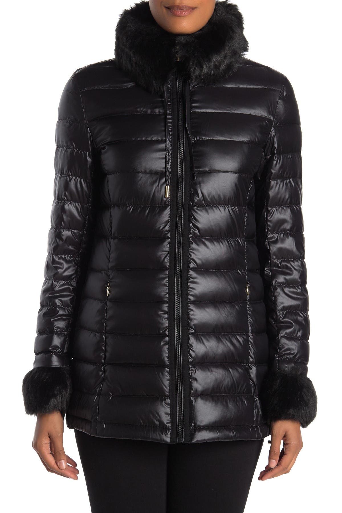 via spiga faux fur trim puffer jacket