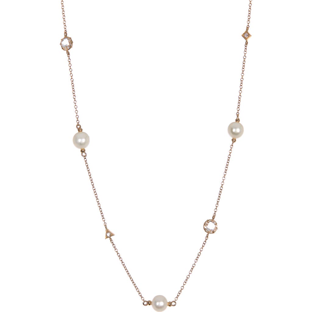 Anzie 14k Gold Cleo 7-8mm Cultured Pearl & Stone Necklace In White/gold