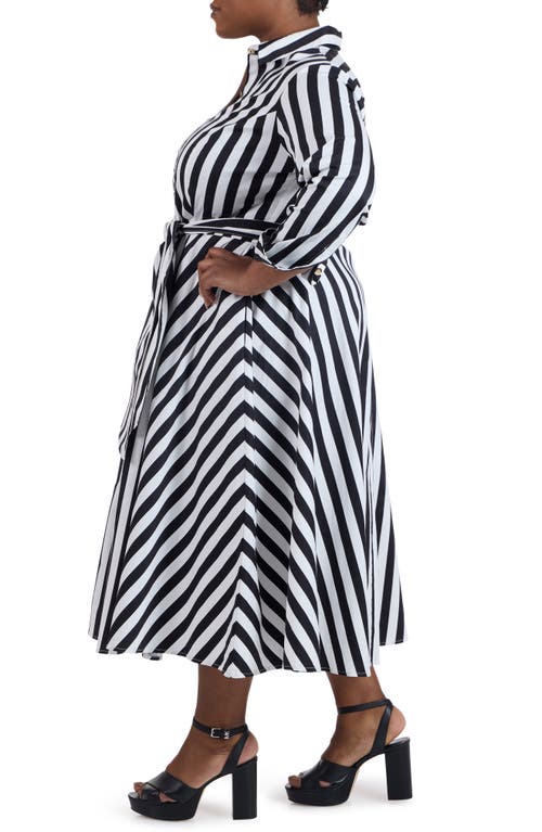 Shop Pari Passu Stripe Long Sleeve Cotton Poplin Shirtdress In Black/white