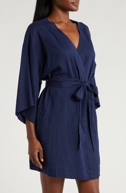 Nordstrom Vacation Linen Blend Robe In Navy Peacoat