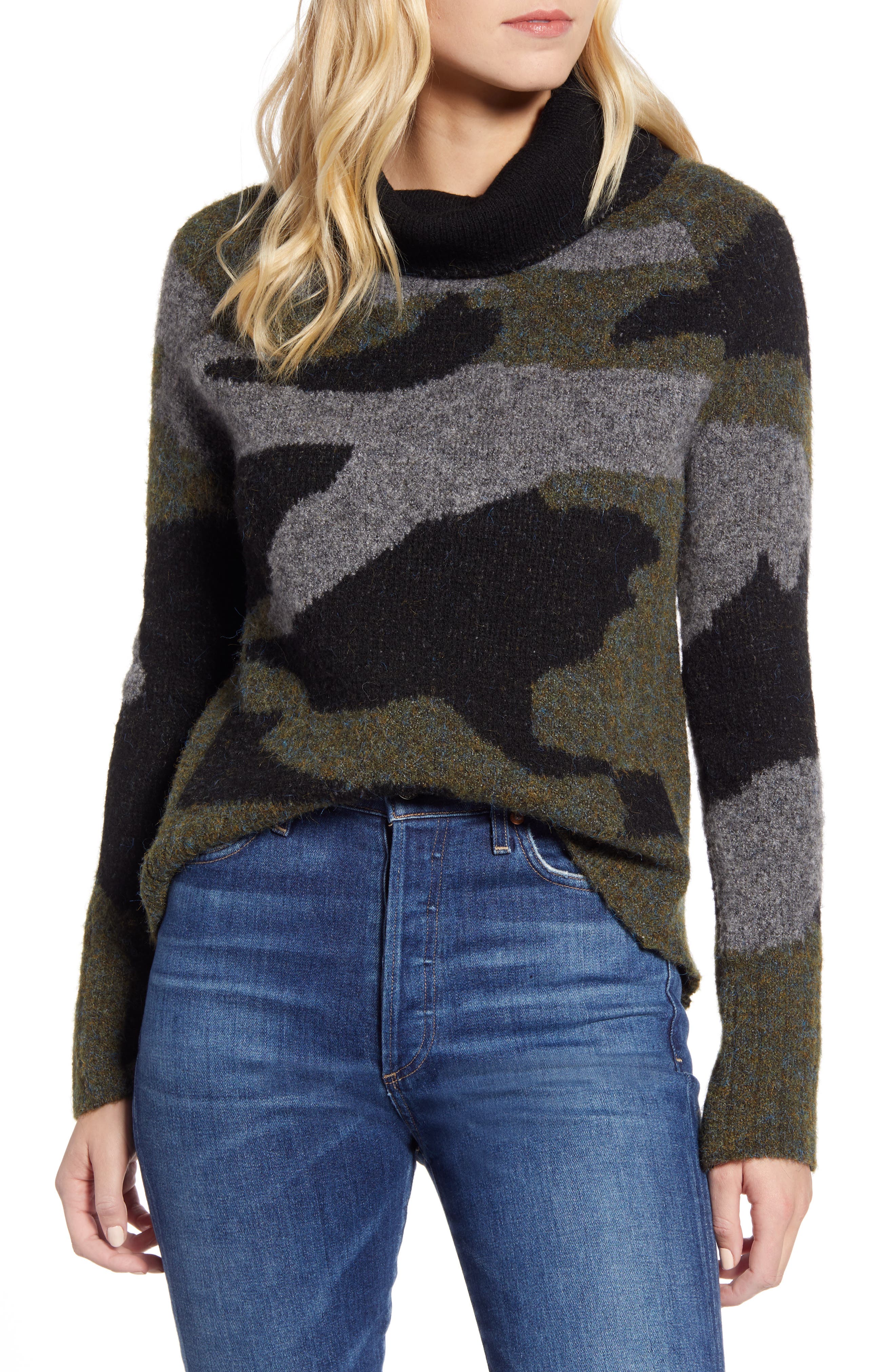 RD Style Camo Print Cowl Neck Sweater Nordstrom
