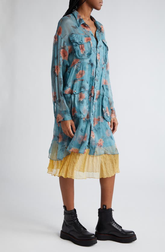 Shop R13 Floral Long Sleeve Double Layer Dress In Blue Floral