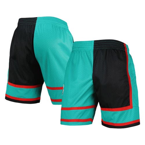 Men's Mitchell & Ness Black/Turquoise Vancouver Grizzlies Hardwood Classics 2001 Split Swingman Shorts