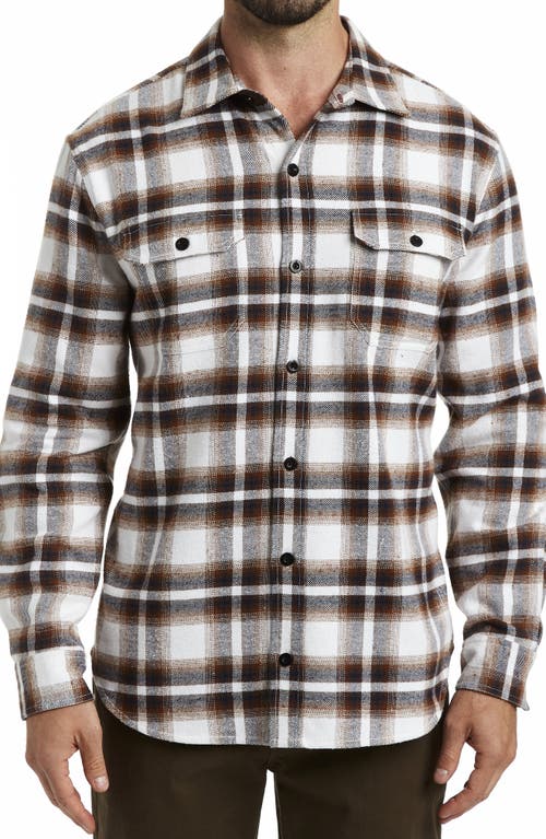 Heavyweight Brushed Flannel Button-Up Shirt in Brown Plaid