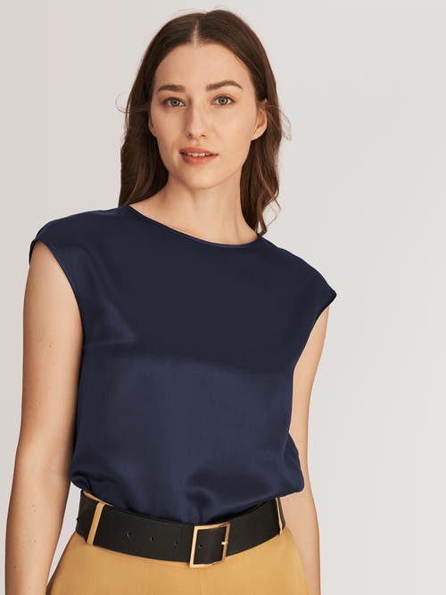 Lilysilk Basic Cap Sleeves Silk Tee In Navy Blue