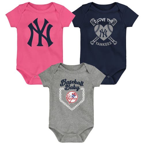 Outerstuff Infant Navy/Gray/Pink New York Yankees Baseball Baby 3-Pack Bodysuit Set
