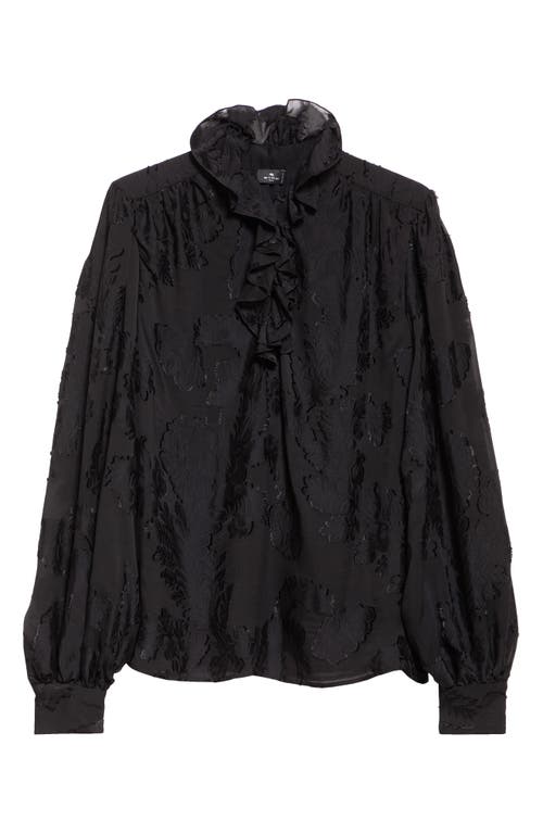 Etro Ruffle Fil Coupé Jacquard Shirt In Black